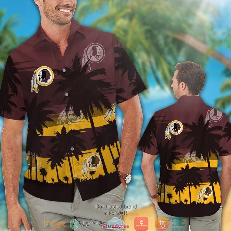 Washington Redskins coconut island dark red Hawaiian Shirt Short 1