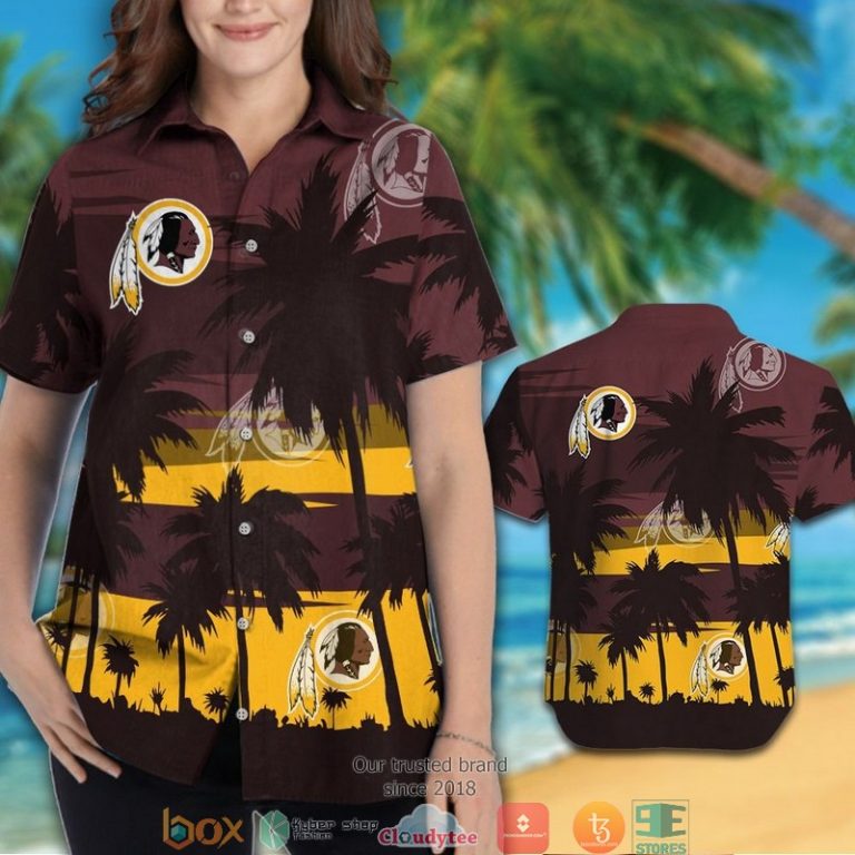 Washington Redskins coconut island dark red Hawaiian Shirt Short 1 2