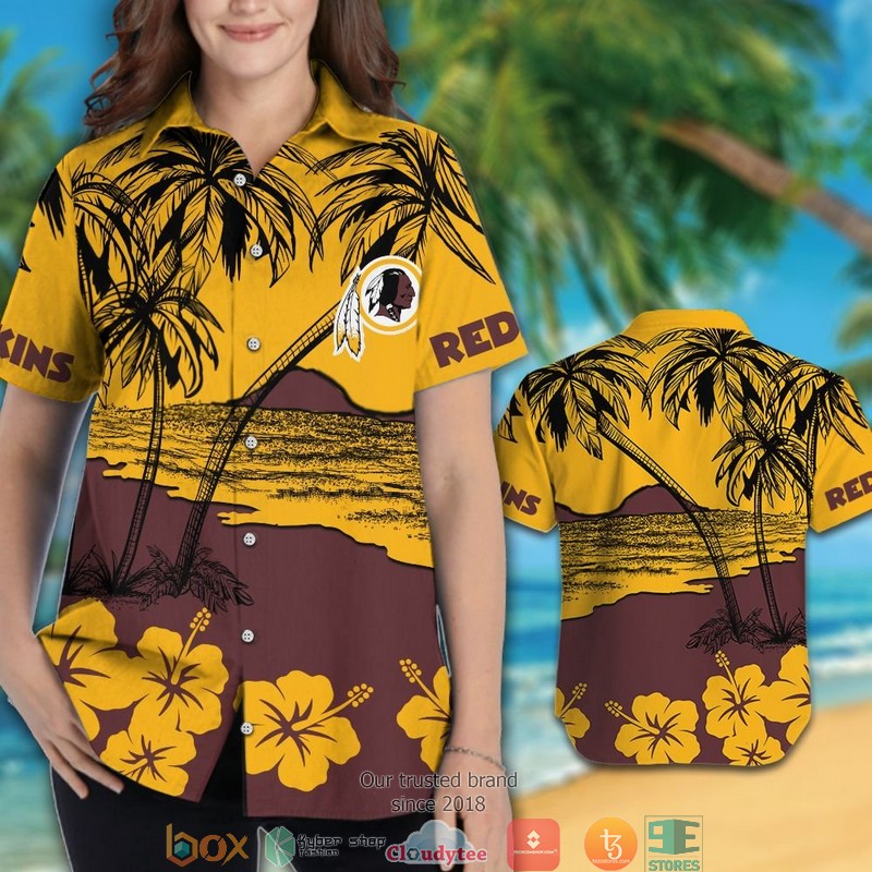 Washington Redskins coconut island hibiscus Hawaiian Shirt Short 1 2