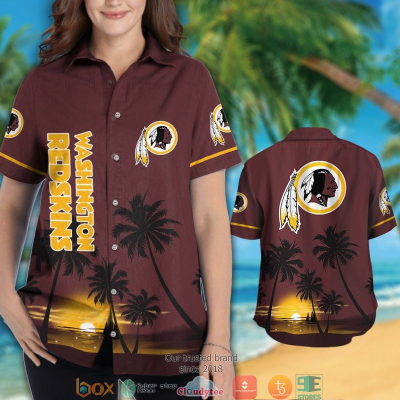 Washington Redskins coconut island night moon Hawaiian Shirt short 1 2