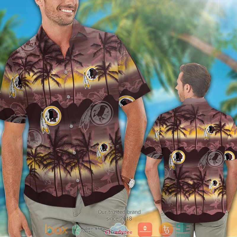 Washington Redskins coconut island ocean waves Hawaiian Shirt Short 1
