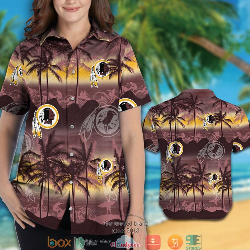 Washington Redskins coconut island ocean waves Hawaiian Shirt Short 1 2
