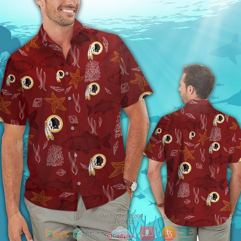 Washington Redskins fish ocean pattern Hawaiian Shirt Short 1