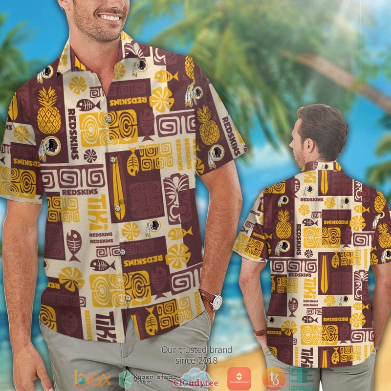 Washington Redskins fish pineapple pattern Hawaiian Shirt Short 1