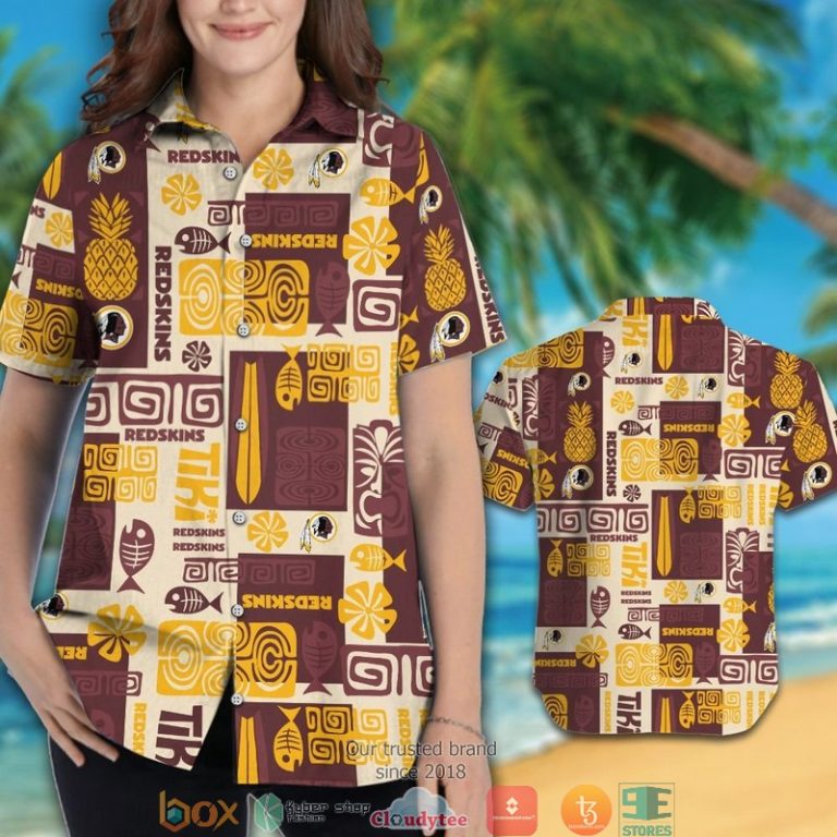 Washington Redskins fish pineapple pattern Hawaiian Shirt Short 1 2