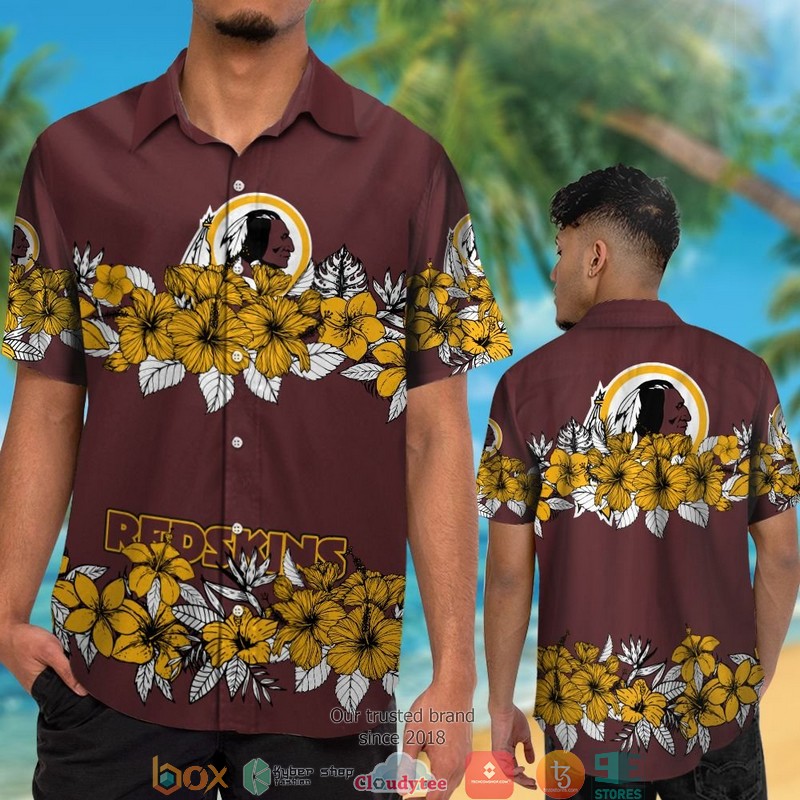 Washington Redskins hibiscus flower line Hawaiian Shirt short 1
