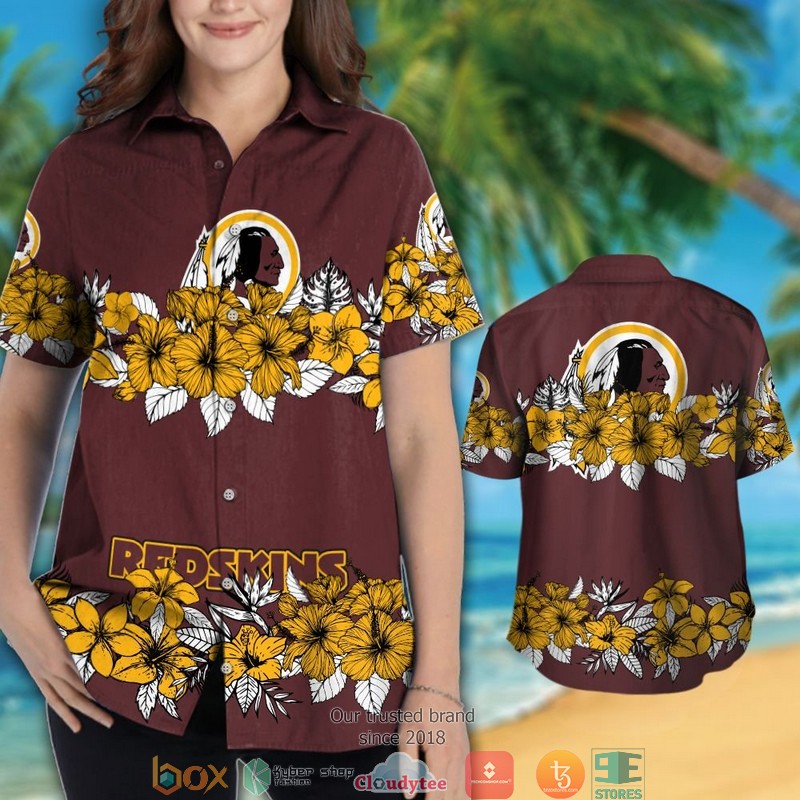 Washington Redskins hibiscus flower line Hawaiian Shirt short 1 2