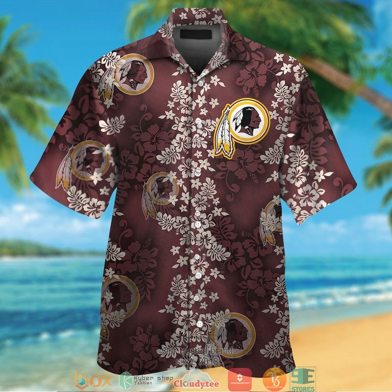 Washington Redskins hibiscus flowers pattern Hawaiian Shirt Short