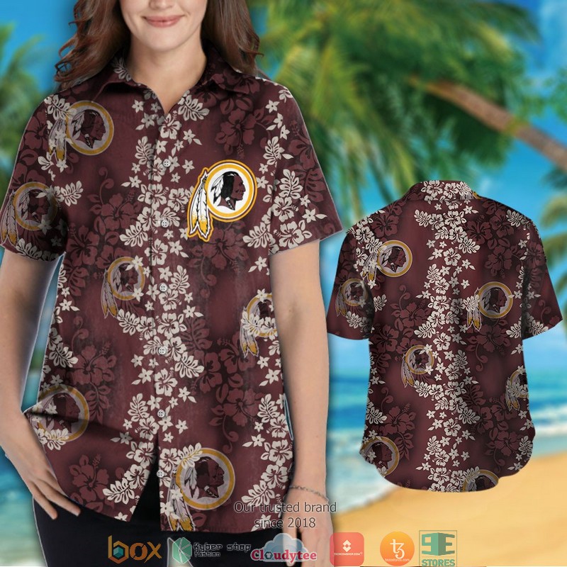 Washington Redskins hibiscus flowers pattern Hawaiian Shirt Short 1 2