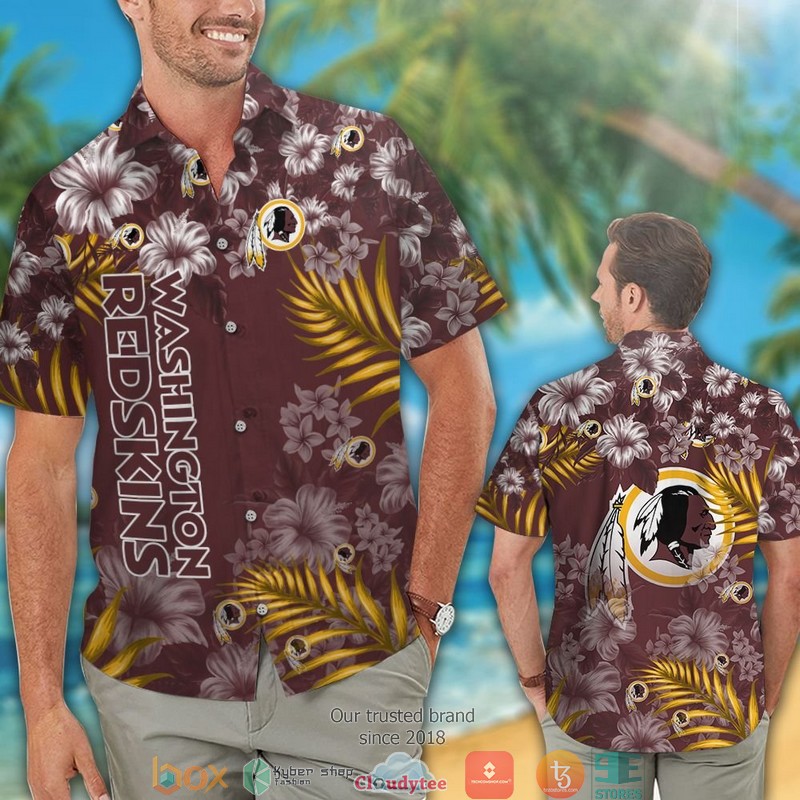 Washington Redskins hibiscus leaf Hawaiian Shirt Short 1