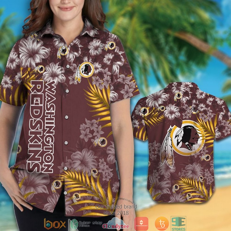 Washington Redskins hibiscus leaf Hawaiian Shirt Short 1 2