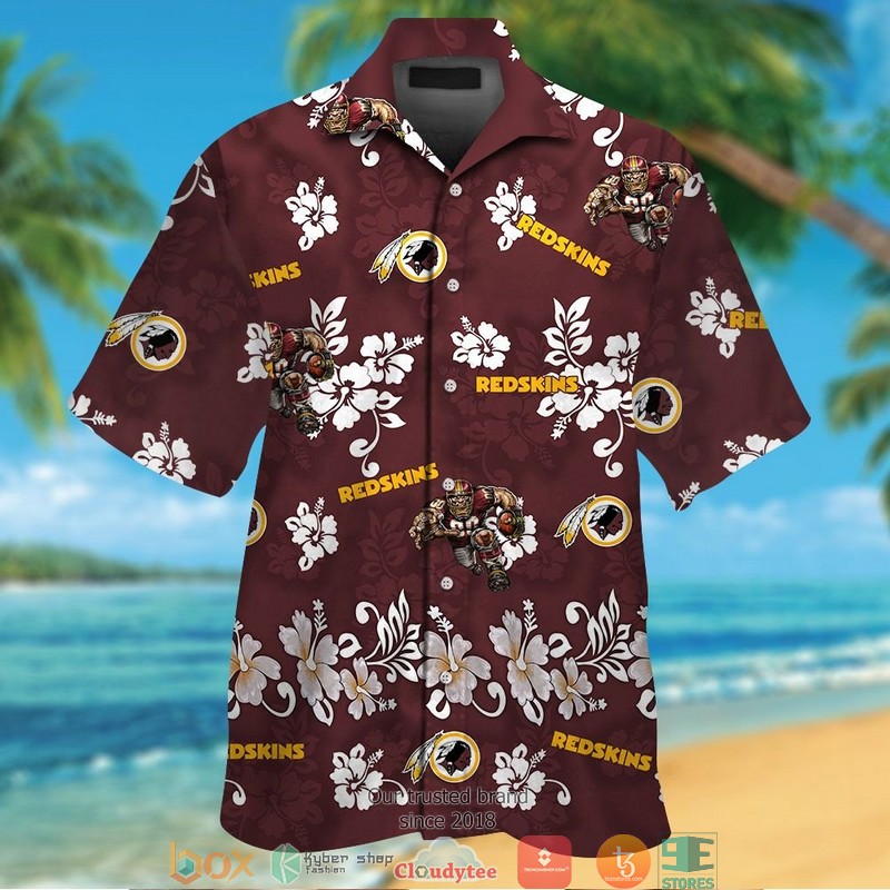 Washington Redskins hibiscus pattern Hawaiian Shirt Short