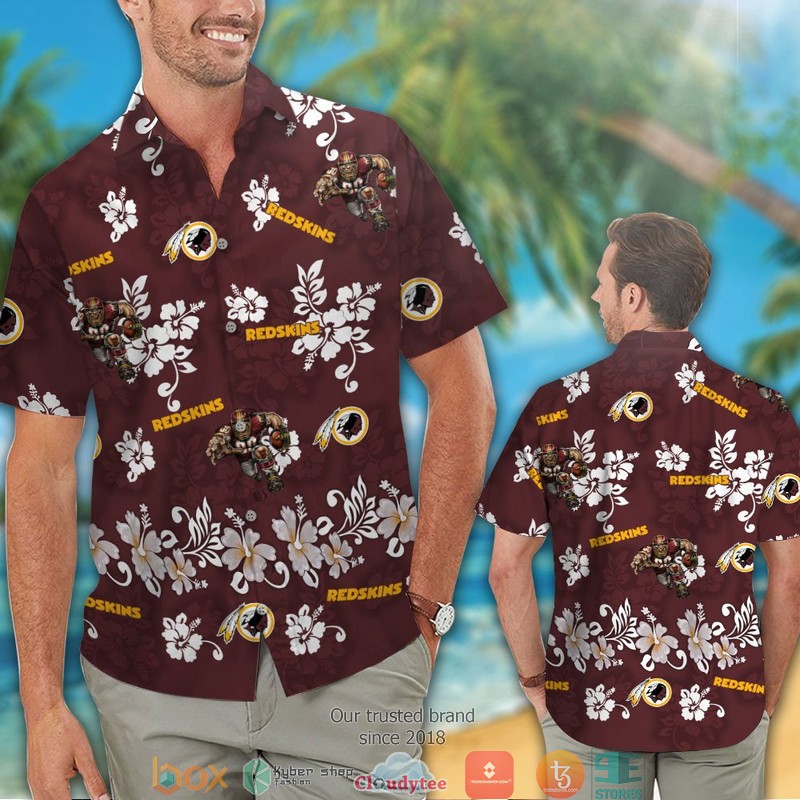 Washington Redskins hibiscus pattern Hawaiian Shirt Short 1