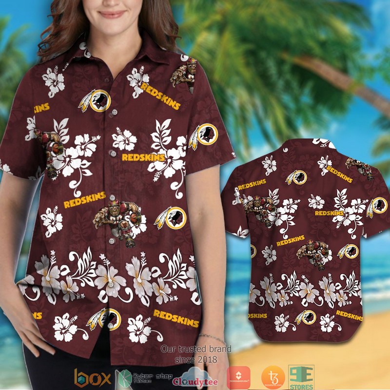 Washington Redskins hibiscus pattern Hawaiian Shirt Short 1 2