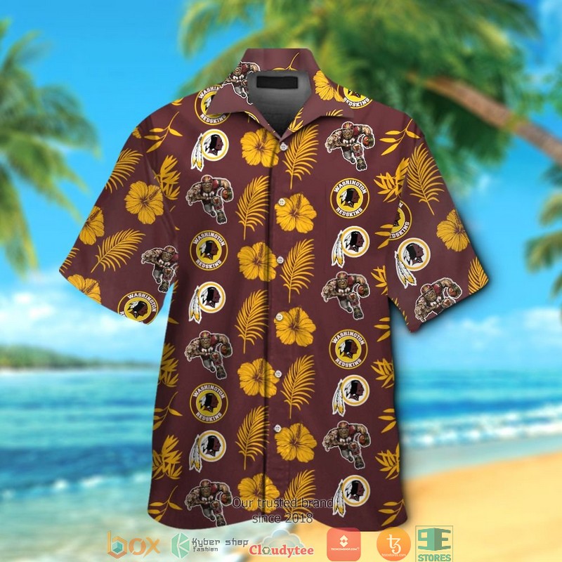 Washington Redskins leaf hibiscus pattern Hawaiian Shirt Short