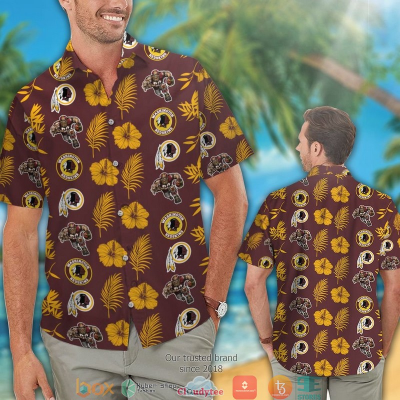 Washington Redskins leaf hibiscus pattern Hawaiian Shirt Short 1