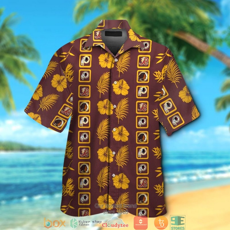 Washington Redskins leaf hibiscus square pattern Hawaiian Shirt Short