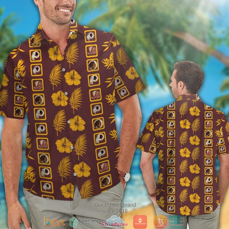 Washington Redskins leaf hibiscus square pattern Hawaiian Shirt Short 1