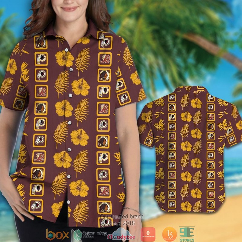 Washington Redskins leaf hibiscus square pattern Hawaiian Shirt Short 1 2