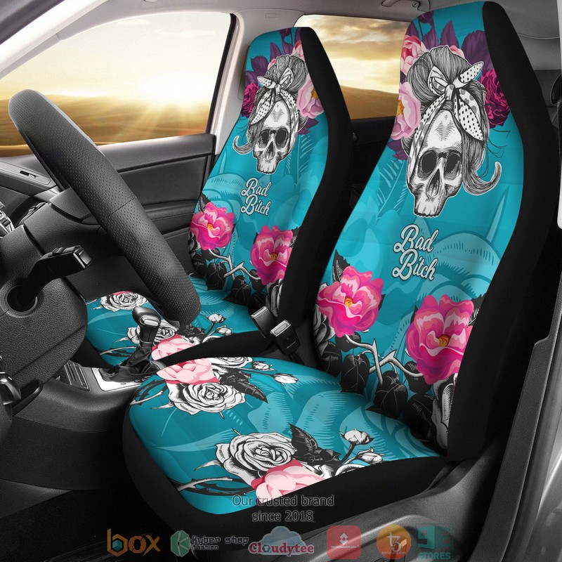 Bad Bitch Skull girl roses Car Seat Cover