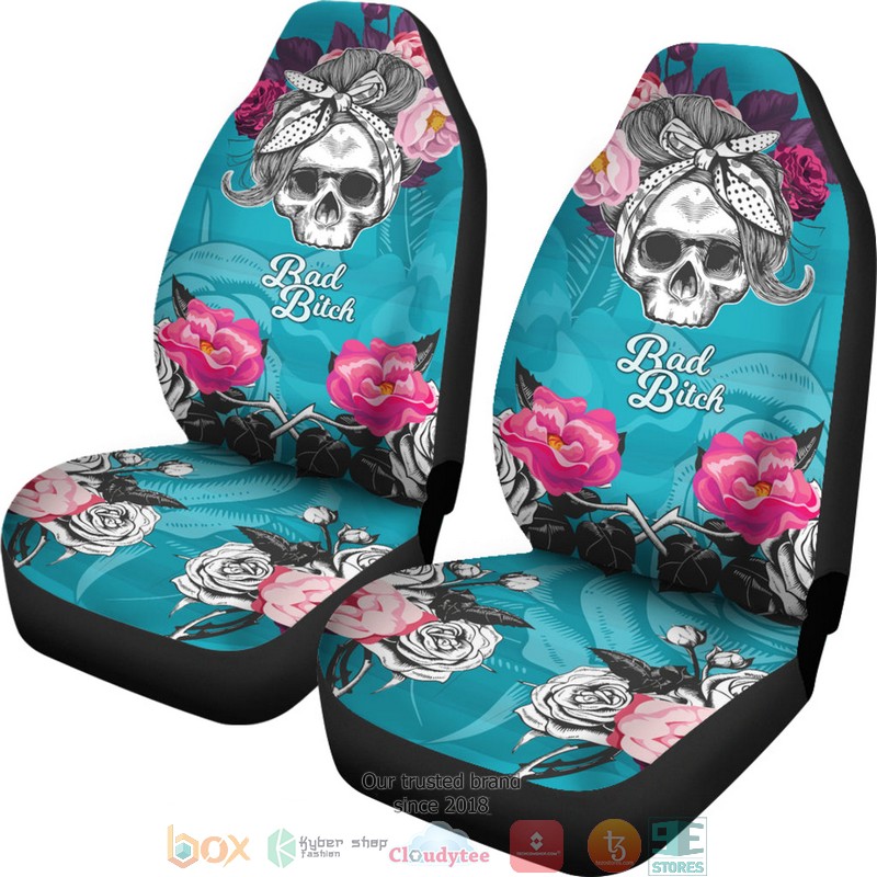 Bad Bitch Skull girl roses Car Seat Cover 1
