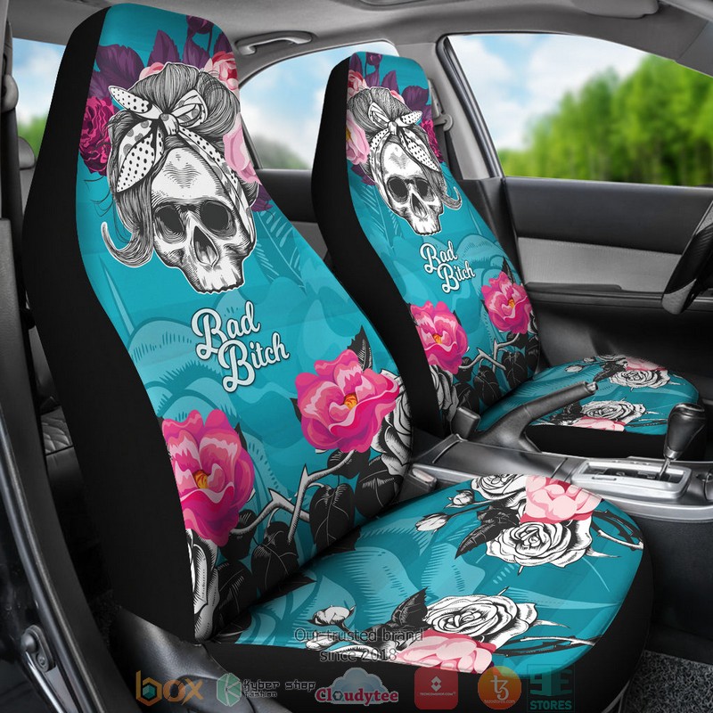Bad Bitch Skull girl roses Car Seat Cover 1 2