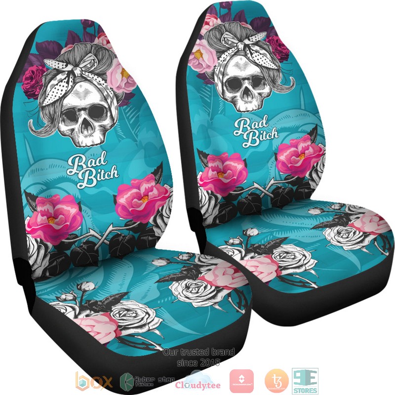 Bad Bitch Skull girl roses Car Seat Cover 1 2 3
