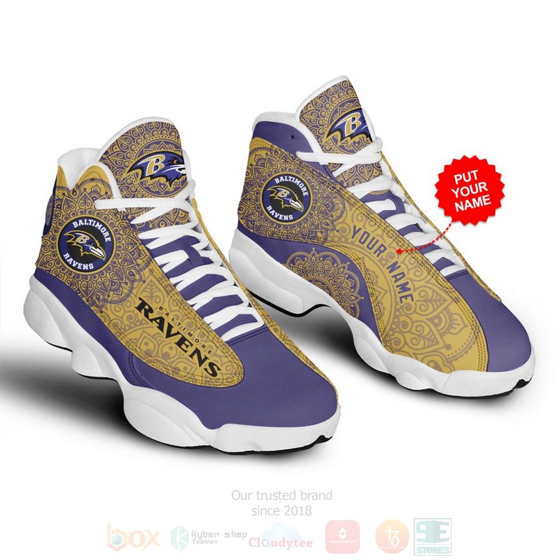 Baltimore Ravens Pattern NFL Custom Name Air Jordan 13 Shoes