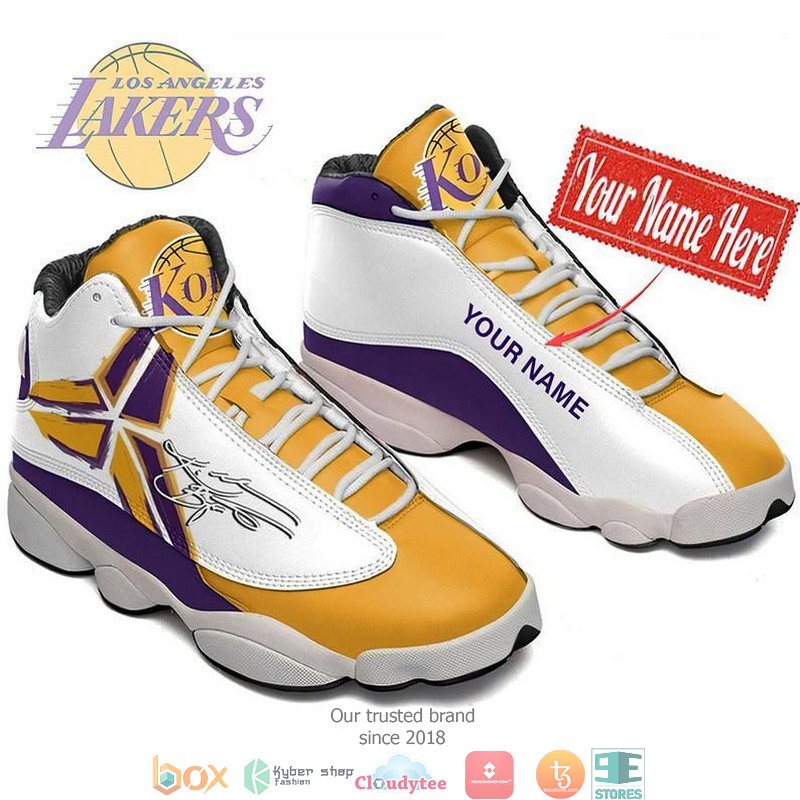 Personalized Kobe Bryant Football Los Angeles Lakers NBA big logo 7 Air Jordan 13 Sneaker Shoes