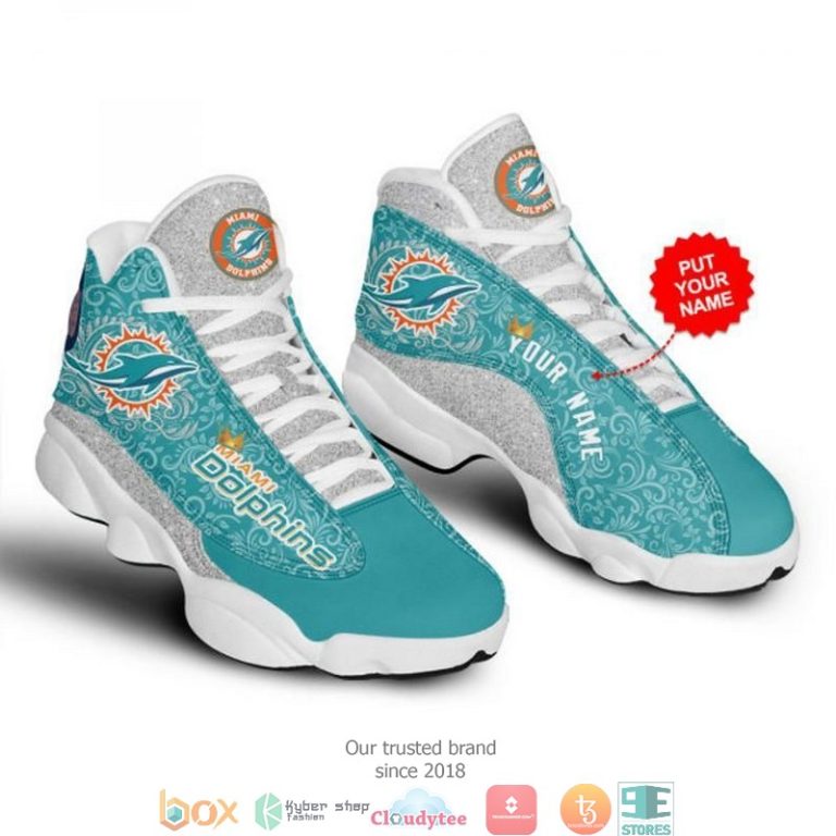 Personalized Miami Dolphins football NFL 18 big logo Air Jordan 13 Sneaker Shoes