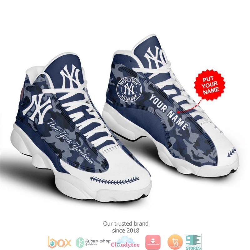 Personalized New York Yankees MLB Camo blue Air Jordan 13 Sneaker Shoes