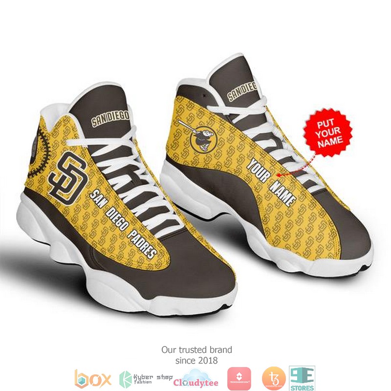 Personalized San Diego Padres MLB 3 yellow Air Jordan 13 Sneaker Shoes