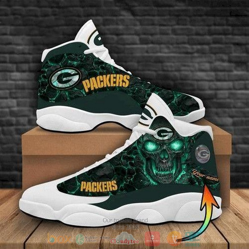 Personalized Skull Green Bay Packers NFL teams football logo Air Jordan 13 shoes