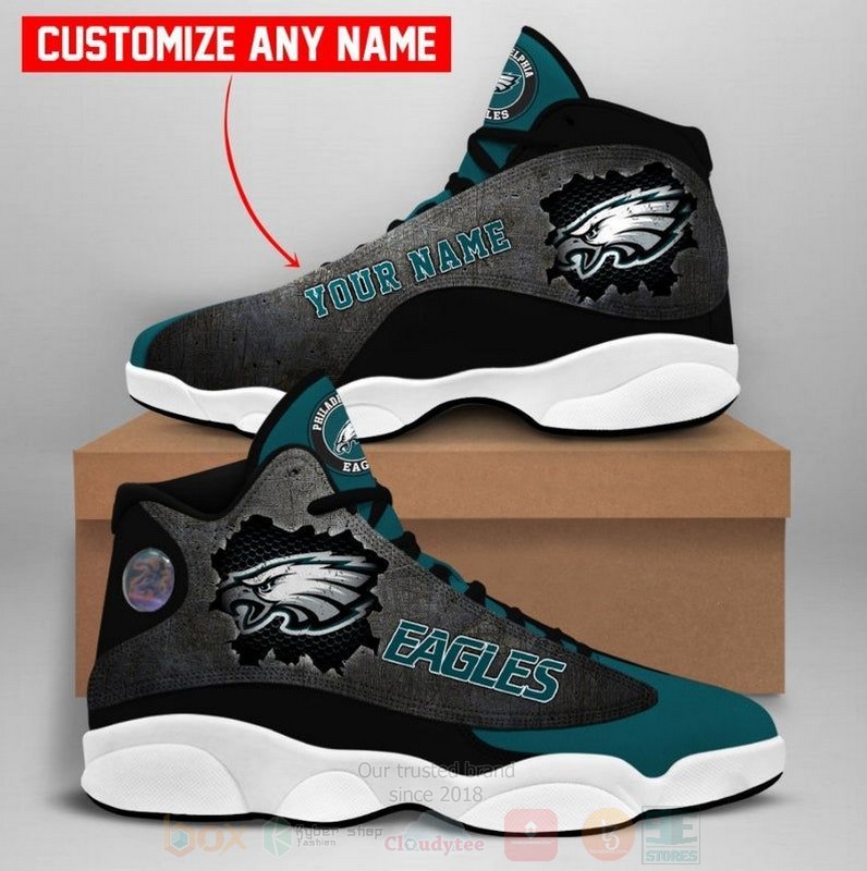 Philadelphia Eagles NFL Big Logo Football Team Custom Name Air Jordan 13 Shoes