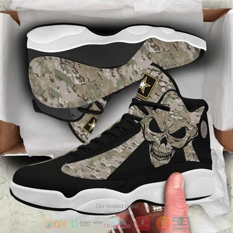 Skull Military Gifts US Army green camo Air Jordan 13 shoes