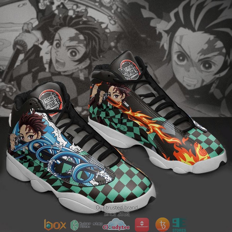 Tanjiro Water And Fire Demon Slayer Anime Air Jordan 13 Sneaker Shoes