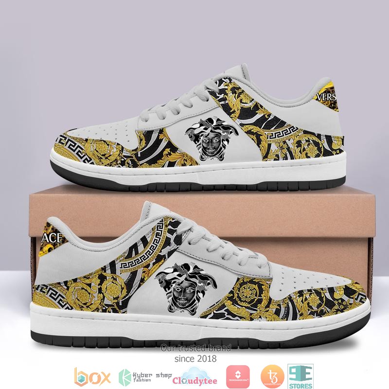 Versace gold pattern white Low top Air Jordan Sneaker Shoes