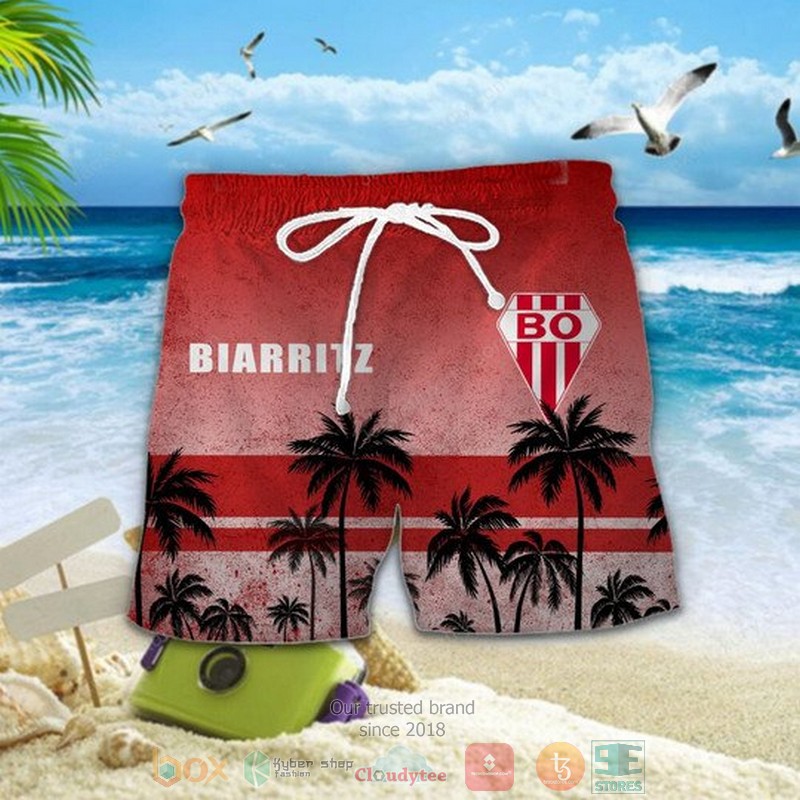 Biarritz Olympique palm tree red Hawaiian Shirt Shorts 1