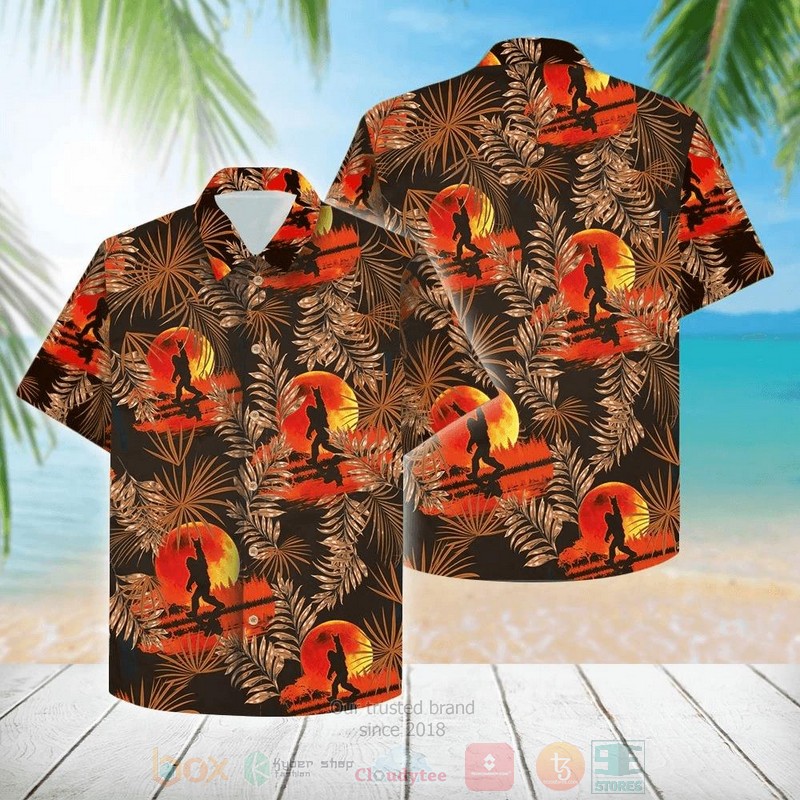 Bigfoot At Sunset Orange Funny Crazy Vintage Hawaiian Shirt