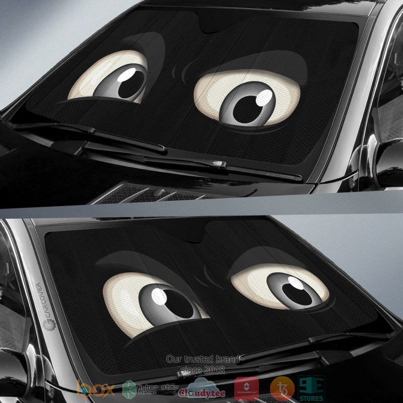 Black Challenging Cartoon Eyes Car Sunshade 1