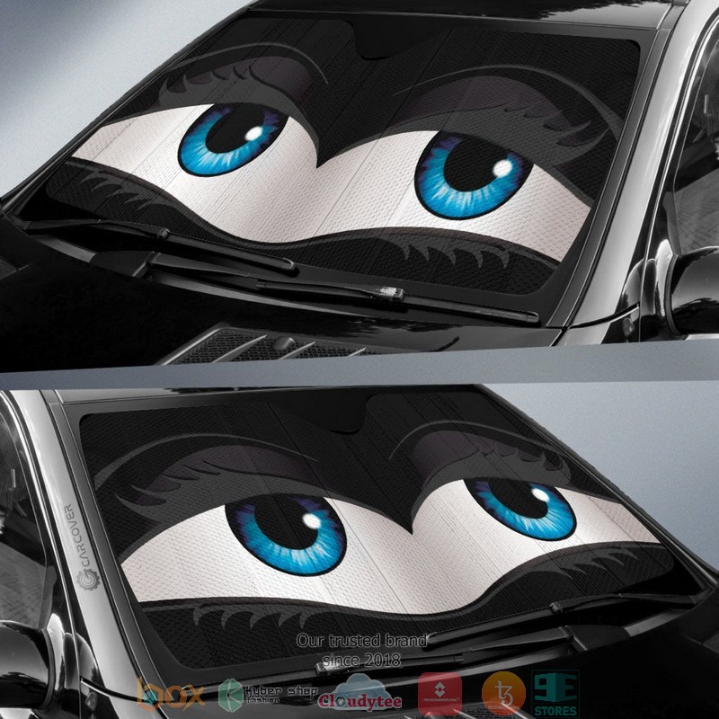 Black Glam Cartoon Eyes Cute Eyes Car Sunshade 1