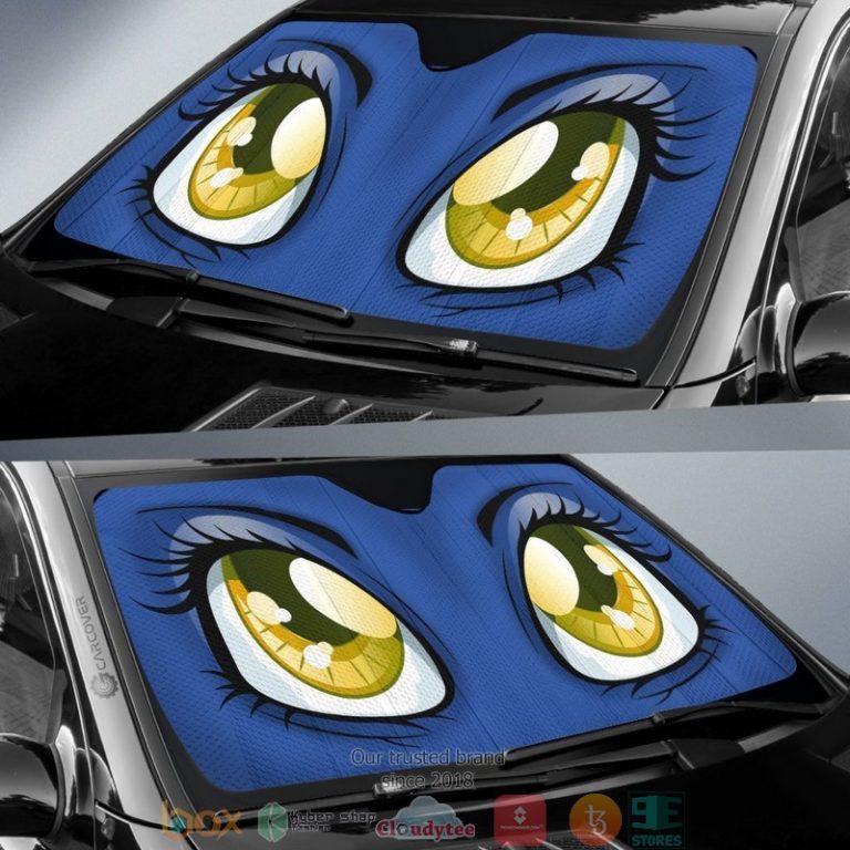 Blue Cute Cartoon Eyes Cool Car Sunshade 1