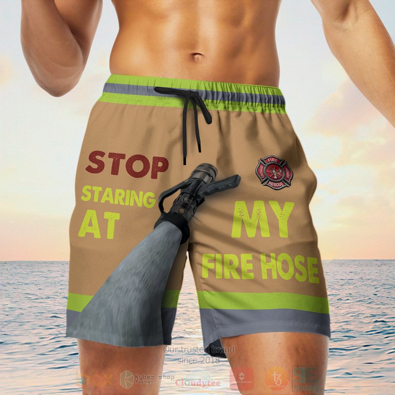 Firefighter Stop Staring At My Fire Hose Beach Shorts 1