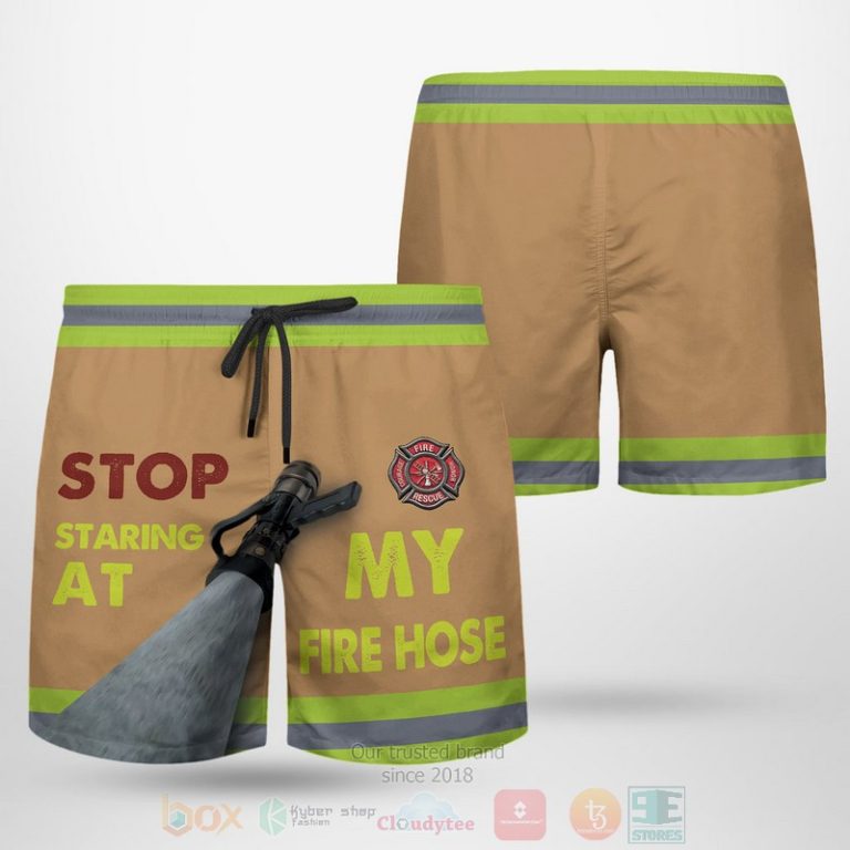 Firefighter Stop Staring At My Fire Hose Beach Shorts 1 2