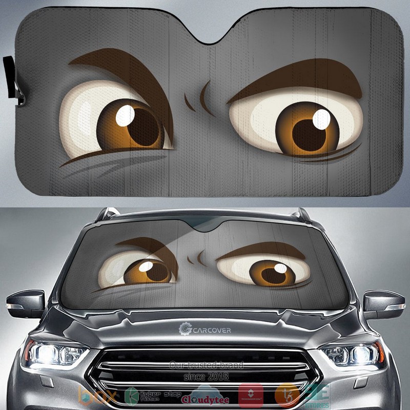 Gray Challenging Cartoon Eyes Car Sunshade