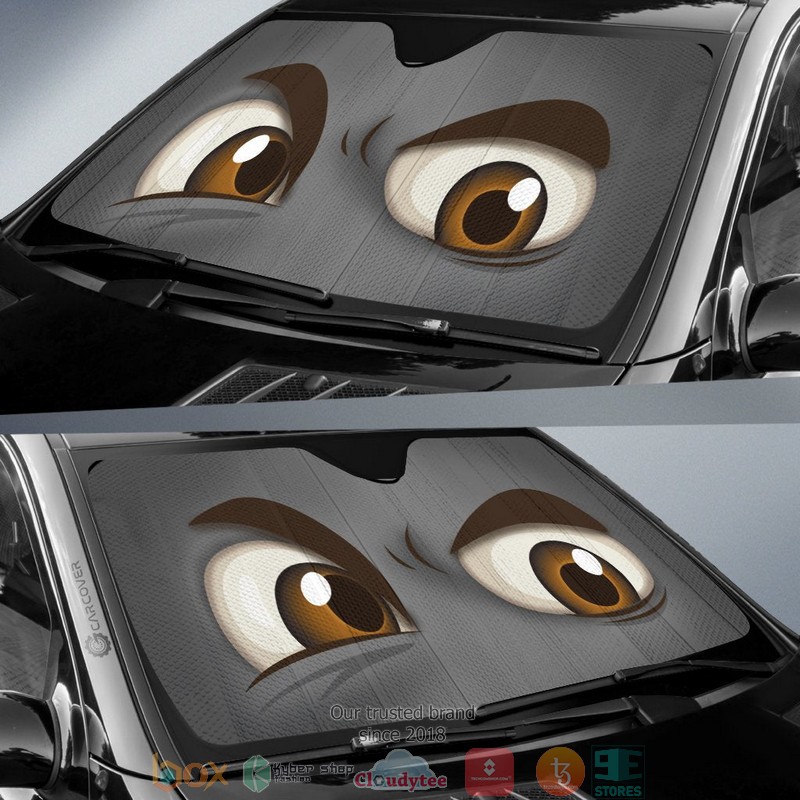 Gray Challenging Cartoon Eyes Car Sunshade 1