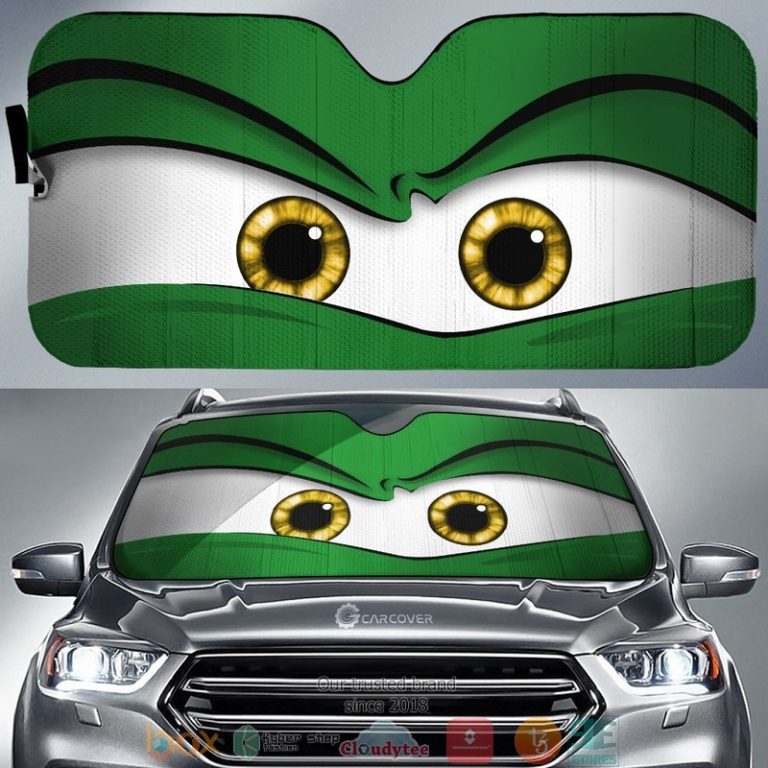 Green Angry Cartoon Eyes Car Sunshade