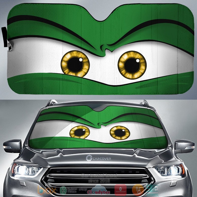 Green Angry Cartoon Eyes Car Sunshade