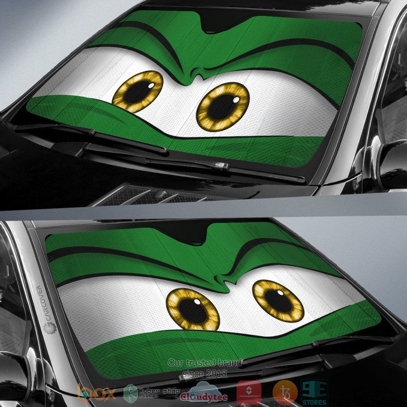 Green Angry Cartoon Eyes Car Sunshade 1