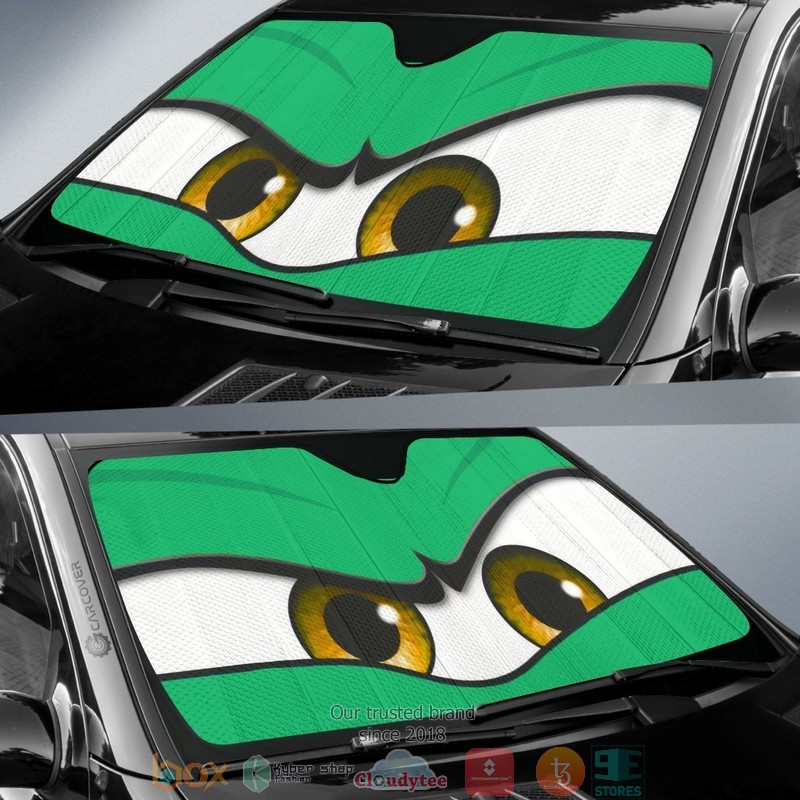 Green Angry Eyes Car Sunshade 1
